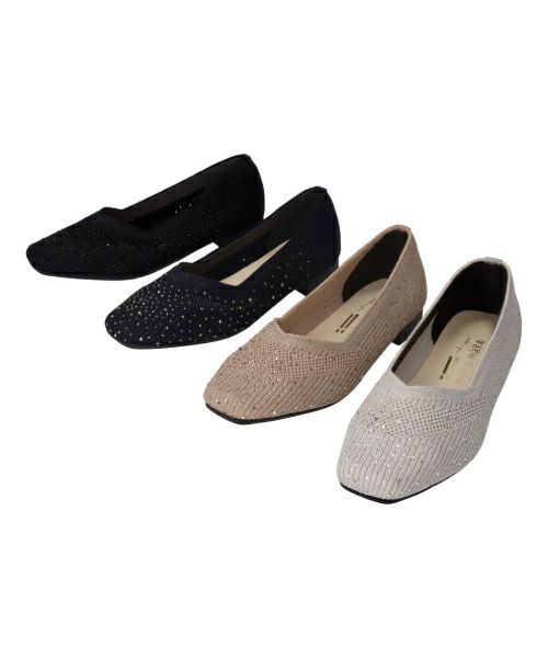 ビジュー付きニットフラットシューズ SE241617